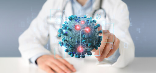 Wall Mural - Doctor touching a coronavirus covid19 concept - 3d rendering