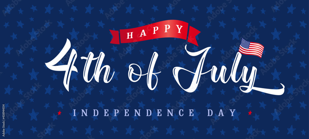 Happy Independence Day USA creative banner. Isolated abstract graphic design template. Red, blue, white colors. 4th of July USA. Decorative logotype concept, colorful congrats. Horizontal background. - obrazy, fototapety, plakaty 