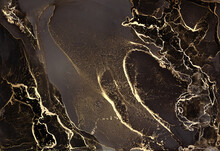 Gold Marbling Texture Design For Poster, Brochure, Invitation, Cover Book, Catalog. Luxury Abstract Background Alcohol Ink Technique Black And Gold.