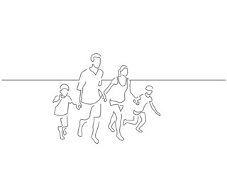 Wall Mural - Family on holidays line drawing, vector illustration design. Summer collection.