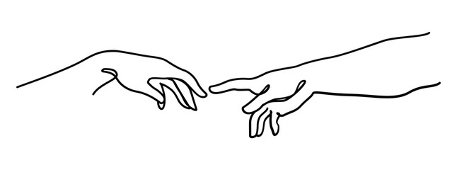 Wall Mural - Two hand Adam and god continuous line art vector