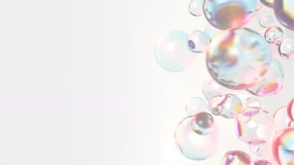 Poster - Rotating bunch of glass spheres with dispersion rainbow colors loop. Background for cosmetics or fashion. 3D render seamless animation