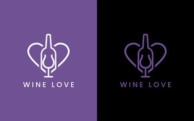 Poster - Abstract Heart Combined with Bottle and Glass Wine Logo Design. Simple Minimalist Logo Illustration.