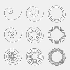 Poster - Swirling line creating a coil. Vector set of spirals.
