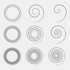 Poster - Spirals set. Vector simple spirals. Swirling line creating a spiral.