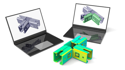 Wall Mural - 3D rendering - finite element analysis of a sheet metal part