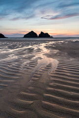 Wall Mural - absolutely beautiful landscape images of holywell bay beach in cornwall uk during golden hojur sunse