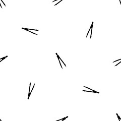 Poster - Seamless pattern of repeated black compass dividers. Elements are evenly spaced and some are rotated. Vector illustration on white background