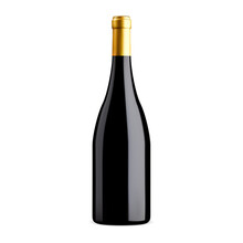 Wine Bottle Mockup. Red Wine Real Illustration Blank. Merlot, Burgundy, Cabernet Vintage Vino Drink. Dark Glass Bottle, Elegant Illustration