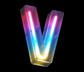 Poster - Glowing neon under matte glass. Font. Letter V.