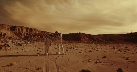 Wall Mural - Astronauts discussing base location on Mars
