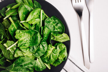 A plate of spinach view from above, healthy food detox diet