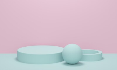 Poster - Podium for cosmetics and a ball on a pink background. Backdrop design for product promotion. 3d rendering