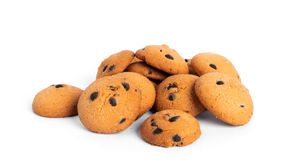 Chocolate chip cookies isolated on white background.