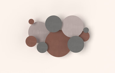 Leinwandbilder - Round disc abstract background. Modern cellular panel with circles, ceramic or concrete decoration elements. 3d wall texture.  Geometric 3d rendering background for interior wallpaper design