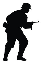 German Soldier With A Gun Weapon During World War 2 Silhouette Vector On White Background