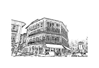 building view with landmark of guimaraes is a city in northern portugal. hand drawn sketch illustrat
