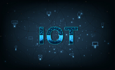 Aufkleber - IOT concept design. Symbol IOT connected with icons of typical on dark blue background.Internet of things user connecting interconnecting with everyday objects with network. 