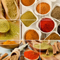 Wall Mural - Collage of spices assortment. Food ingridients.