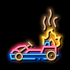 Canvas Print - burning kart, fire accident neon light sign vector. Glowing bright icon burning kart, fire accident sign. transparent symbol illustration