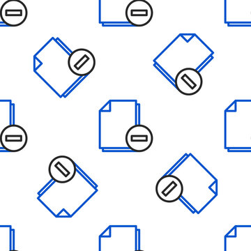 Line Document with minus icon isolated seamless pattern on white background. Clear document. Remove file document. Delete information file. Colorful outline concept. Vector