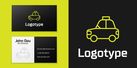 Poster - Logotype line Pet car taxi icon isolated on black background. Logo design template element. Vector