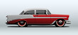 Red classic car, view from side, in vector.
