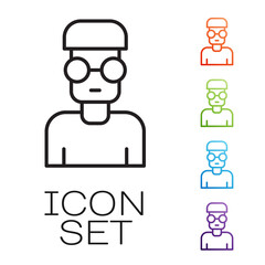 Poster - Black line Nerd geek icon isolated on white background. Set icons colorful. Vector