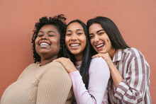 Happy Multiracial Friends Having Fun Smiling Together In Front Of Camera