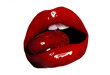 Red lips with strawberry on white background