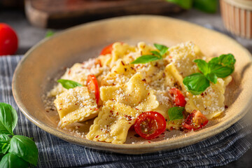 Wall Mural - Ravioli with cheese and chilli