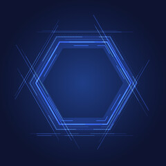 Abstract technology concept blue hexagon elements with lines on glow blue background