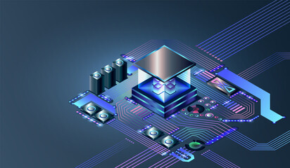 Aufkleber - electronic cpu digital chip. abstract computer hardware or electronic components on motherboard. tec