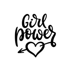 Wall Mural - Girl Power heart typography. Woman motivational slogan. Feminist saying. Hand drawn lettering for t-shirt design, prints, posters. Vector vintage illustration.