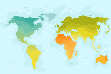  illustrationof color world map for children. Continents America Europe Asia Africa