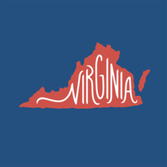 Wall Mural - virginia. hand drawn usa state name inside state silhouette on blue background. modern calligraphy f