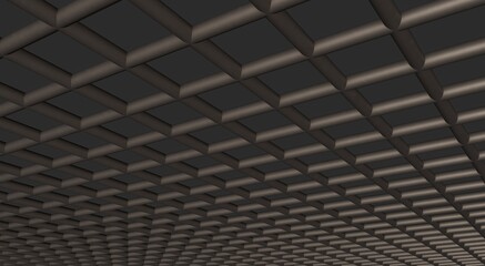 Poster - Gray textured volumetric lattice or mesh on a gray background. 3d rendering abstract image.