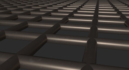 Poster - Gray textured volumetric lattice or mesh on a gray background. 3d rendering abstract image.