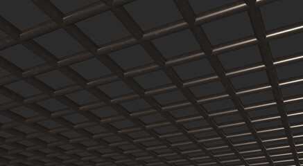Poster - Gray textured volumetric lattice or mesh on a gray background. 3d rendering abstract image.