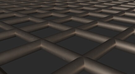 Poster - Gray textured volumetric lattice or mesh on a gray background. 3d rendering abstract image.