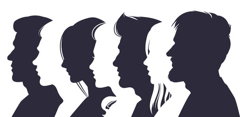 male and female profile faces silhouettes, human faces overlay images concept