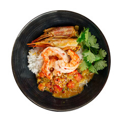 Wall Mural - Isolated bowl of asian curry rice with langoustines