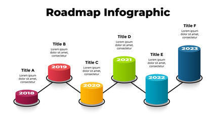 Wall Mural - 3D roadmap. Vector Perspective Infographic. Presentation slide template. Six steps, options. Percentage chart concept. Colorful creative info graphic design.