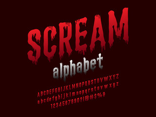 Poster - halloween style alphabet design with uppercase, lowercase, numbers and symbols