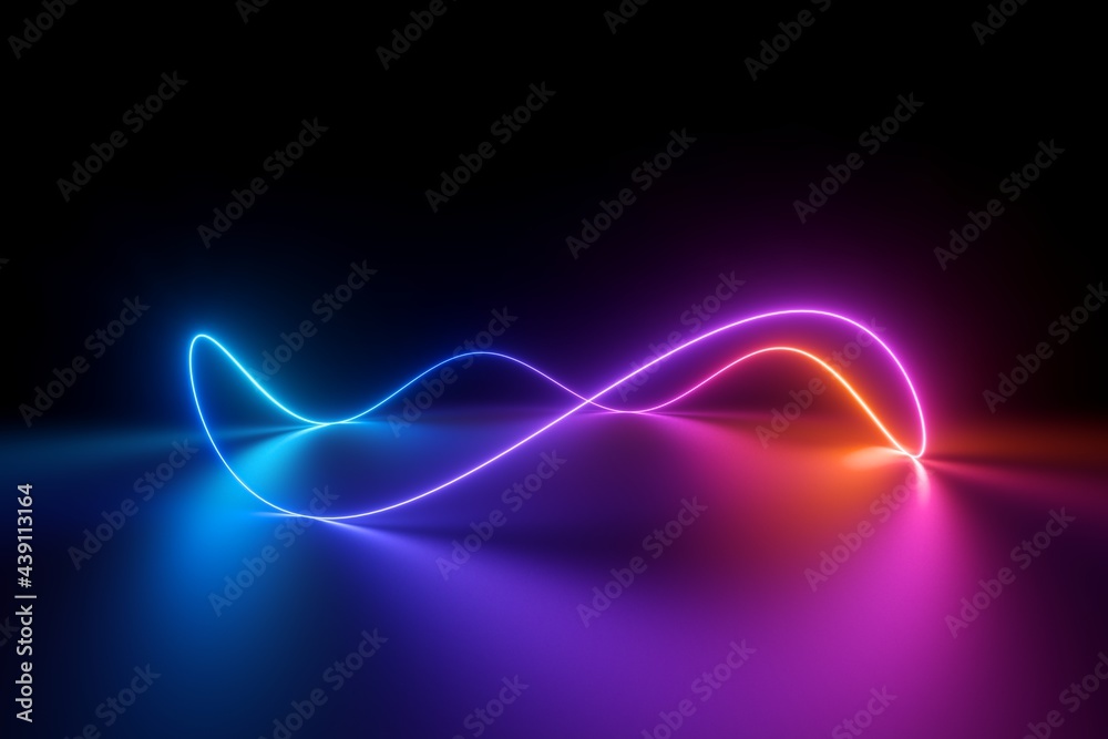 3d render, abstract background with wavy line. Glowing pink blue red ...