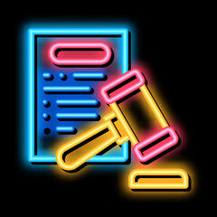 Poster - law policy neon light sign vector. Glowing bright icon law policy sign. transparent symbol illustration