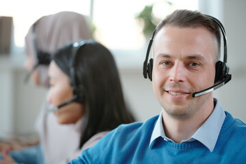 Poster - Portrait of positive young customer service representative