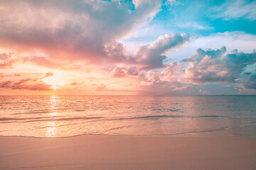 closeup sea sand beach. panoramic beach landscape. inspire tropical beach seascape horizon. orange a