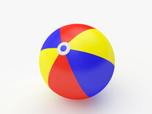 One Colorful Striped Beach Ball Isolated On White. 3d Illustration 