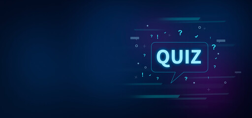 Quiz text on digital blue background. Quiz concept